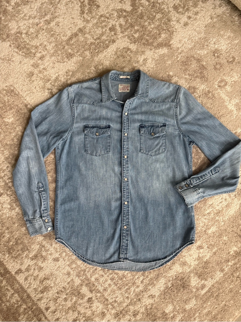 Vintage Inspired Lucky Brand Men’s Denim Western Pearl Snap Shirt Medium